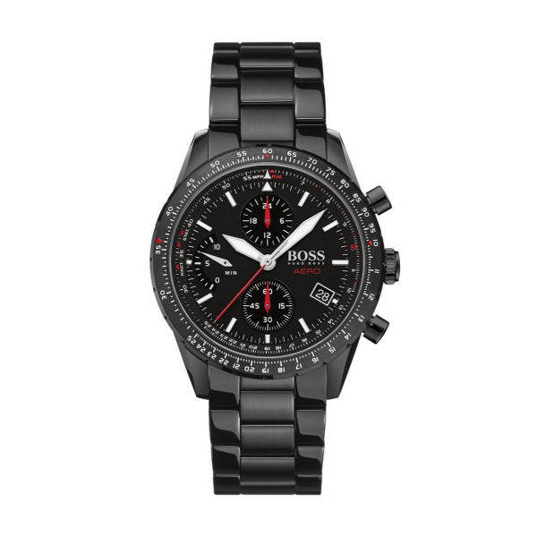 Hugo Boss Aero Black Stainless Steel Black Dial Chronograph Quartz Watch for Gents - 1513771