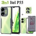 For Itel P55 Shockproof Phone Case Itel Power 55 A70 3 in 1 Casing TPU Soft Back Cover and Anti Spy Soft Ceramic Matte Privacy Tempered. 