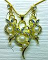 Western Jewellery Golden Color White Pearls Necklace Pendant Earrings Jewellery Sets for Girls Women - AA-JS11. 