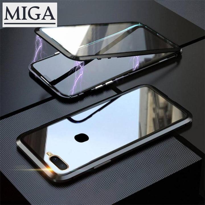 【 Miga Plaza 】 360 Degree Full Magnetic Phone Case for OPPO A5S, A7 Front Back Glass Cover Magnet Double Glass Casing WCW-01