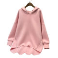 Women Hoodie Long Sleeve Pure Color Ribbed Cuff Sweatshirt. 