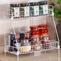 Double layer Counter top Iron Rack In Black, Space Saving Kitchen and Bathroom Accessories Organizer Shelf. 