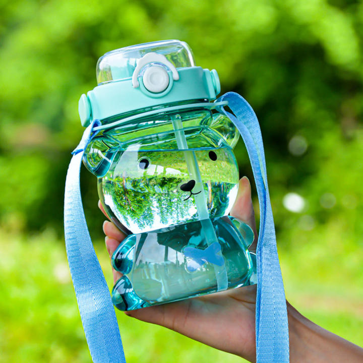 Cute frog water bottle Leak-proof Strap Large Portable water bottle Straw Portable Large  sports water bottle for Outdoor activities Sports and exercise School or office Girls and kids Hydration