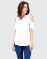 The-Ajmery White Cold Shoulder T-Shirt For Women. 
