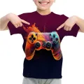 New 2024 Summer Kids Clothes 3D Gamepad Joystick Print Children's Harajuku Clothes Boys Short Sleeve Tops T-Shirt Girls Clothes. 