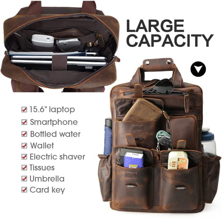 Genuine Leather Backpack for Men Vintage Inch Laptop Bag