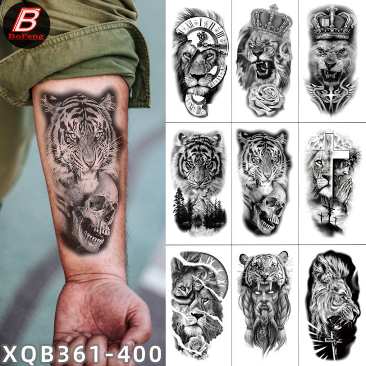 Small full waterproof sticker, half tiger lion animal arm durable tattoo sticker