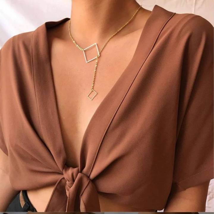 Women Gold Square Lock Necklace - Pendant For Girls