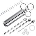 Meat Injector Syringe, 2-oz Marinade Flavor Injector 304 Stainless Steel with 3 Professional Needles,2 Cleaning Brushes and 4 Silicone O-rings. 