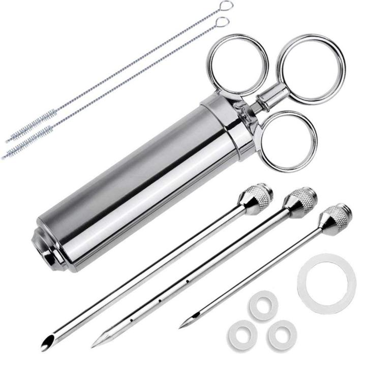 Meat Injector Syringe, 2-oz Marinade Flavor Injector 304 Stainless Steel with 3 Professional Needles,2 Cleaning Brushes and 4 Silicone O-rings