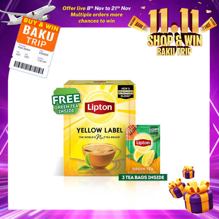 FREE 3 GREEN TEA BAGS – LIPTON 170G BLACK TEA
