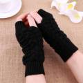 Black Fingerless Gloves For Girls Warmth Long Stretchy Mittens. 