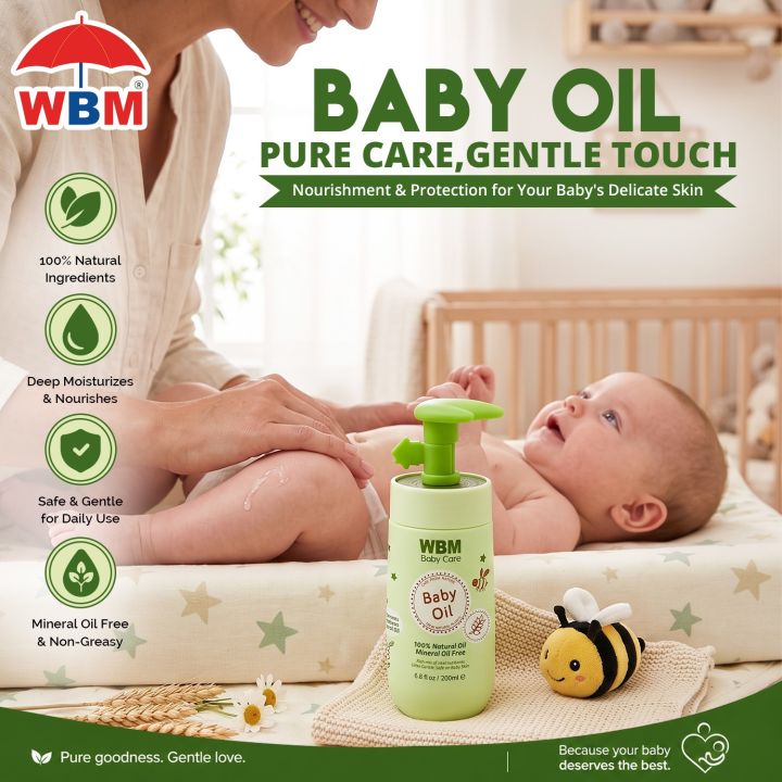 WBM Baby Oil - 200ml | Baby Oil for Soft Skin & Massage | Nourishing Message Oil for Babies