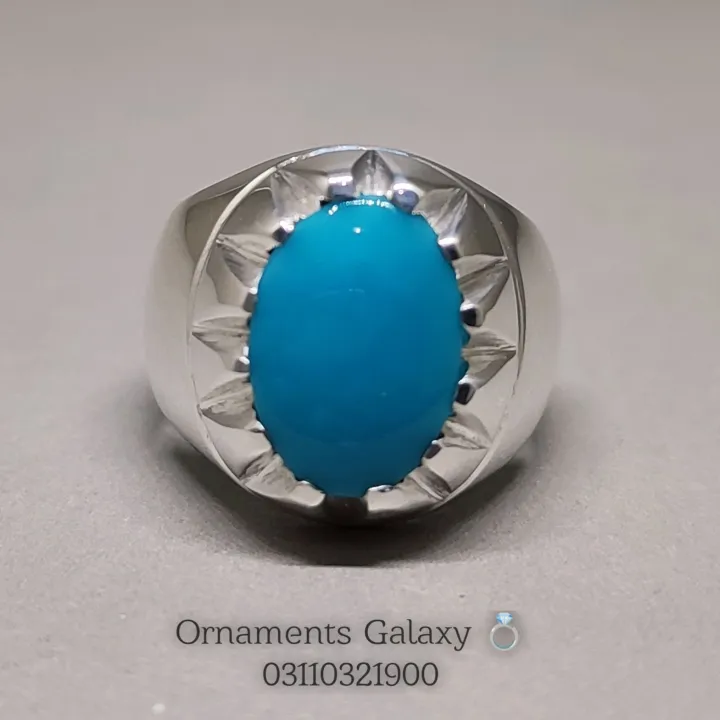Natural 5 Carat Oval Turquoise Ring - Feroza Ring Sterling Silver ...
