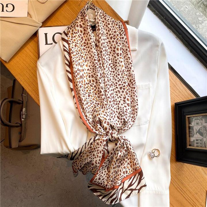 Leopard Print Scarf for Women Hijab Silk Skinny Muslim Headscarves Shawl Wraps Ladies Neckerchief Bandana Foulard Echarpe 2022