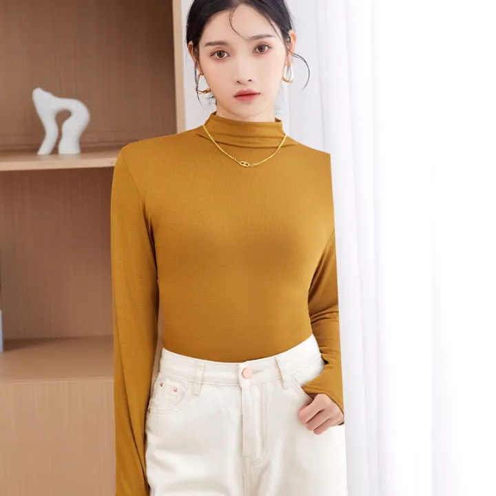 Modal%20bottoming%20shirt%20Long-SleeveTT-shirt%20Women's%20Autumn%20and%20Winter%20New%20Half%20Turtleneck%20Large%20Size%20Slim%20Fit%20Inner%20Wear%20Solid%20Color%20Thin%20Top%20-%20Image%205