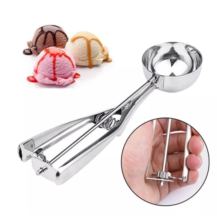 Stainless Steel Ice Cream Scoop,Easy Trigger Ice Cream Spoon Multi Function Ice Cream Tool Kitchen Accessories