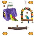 3 pack customized handmade Winter Warm Bird Nest House Natural wooden perch and cage toy. 