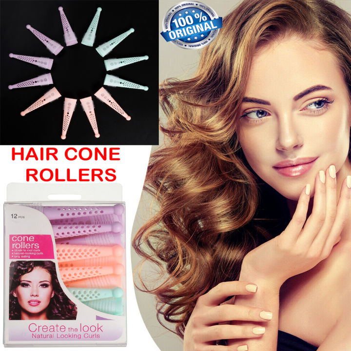 Hair Rollers Curlers for women - Hair Cone Rollers Plastic 12 Pieces set - Hairs Grip Styling DIY Beauty Tools Hairdressing