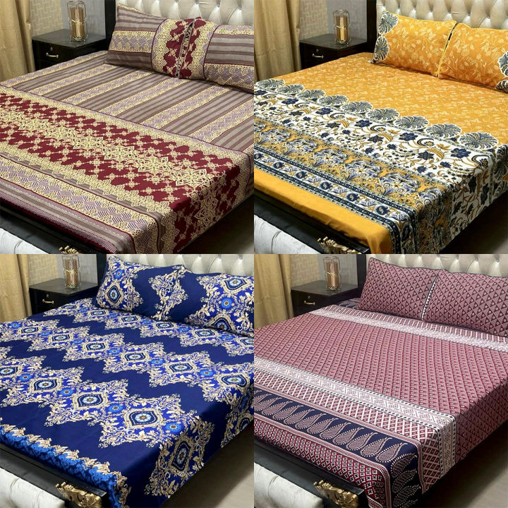 High Quality Fine Cotton Bedsheet 3 Piece Set Double Bed Printed 3D Crystal Cotton King Size Bedsheet