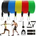 "11-Piece Resistance Band Set with 5 Stackable Tubes – Full-Body Workout Kit with Handles, Door Anchor, and Ankle Straps". 