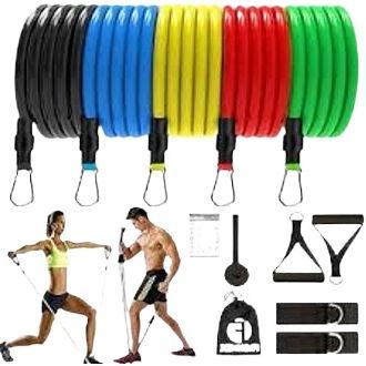 "11-Piece Resistance Band Set with 5 Stackable Tubes – Full-Body Workout Kit with Handles, Door Anchor, and Ankle Straps"