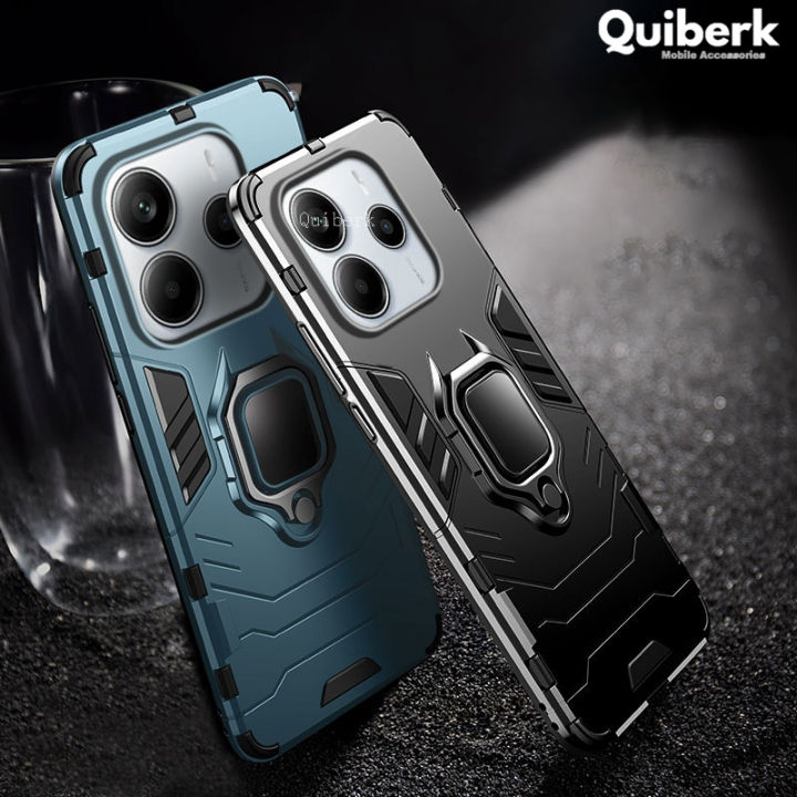 Quiberk for Xiaomi Redmi Note 14 4G 5G Note 14 Pro+ Plus 5G Case Shockproof Armor Metal Ring Stand Holder Hard Protective Cover