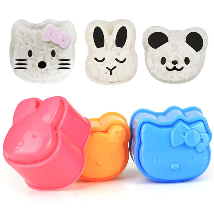 3Pcs Kitchen Sushi Mold Cartoon Bear Rabbit Rice Ball Mold DIY Bento Maker Tool Layor