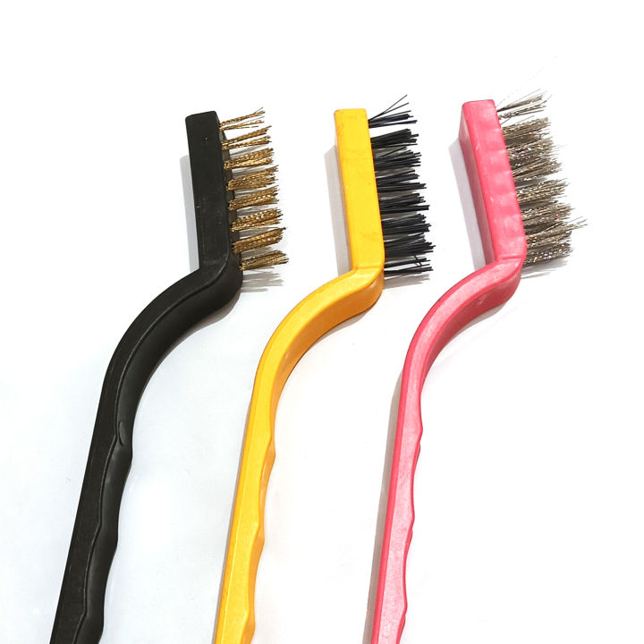 Best Set of 3 pc wire brush Stainless Steel, Brass, Nylon, Mini Wire Brush Set Rust Remove Cleaner | Cleaning Tool Kit for Car , Kitchen , Gas Stove Rust Remover