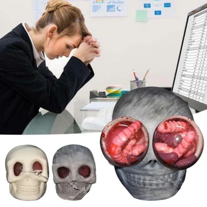 Halloween Squeeze Toys Skull Stress Ball Halloween Squishy Toys Skeleton Head Ugly Cute Bursting Eyes Wacky Creations Kid Toys