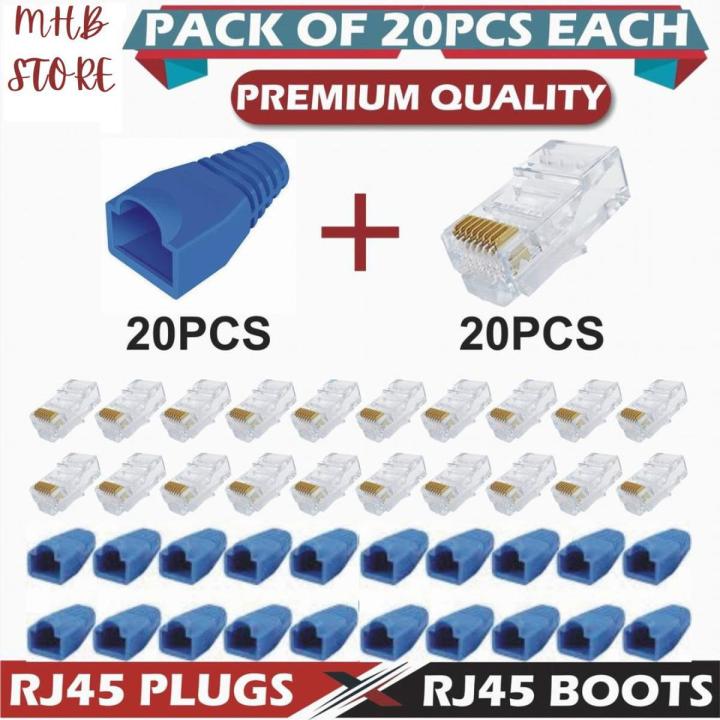 20X RJ45 Connector + Strain Relief Rubber Boots Cover Network LAN Ethernet Patch Cable Plug Caps