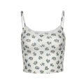 Women's  Crop Cami Top, Soft Breathable Sleeveless Lace Trim Floral Print Camisole. 