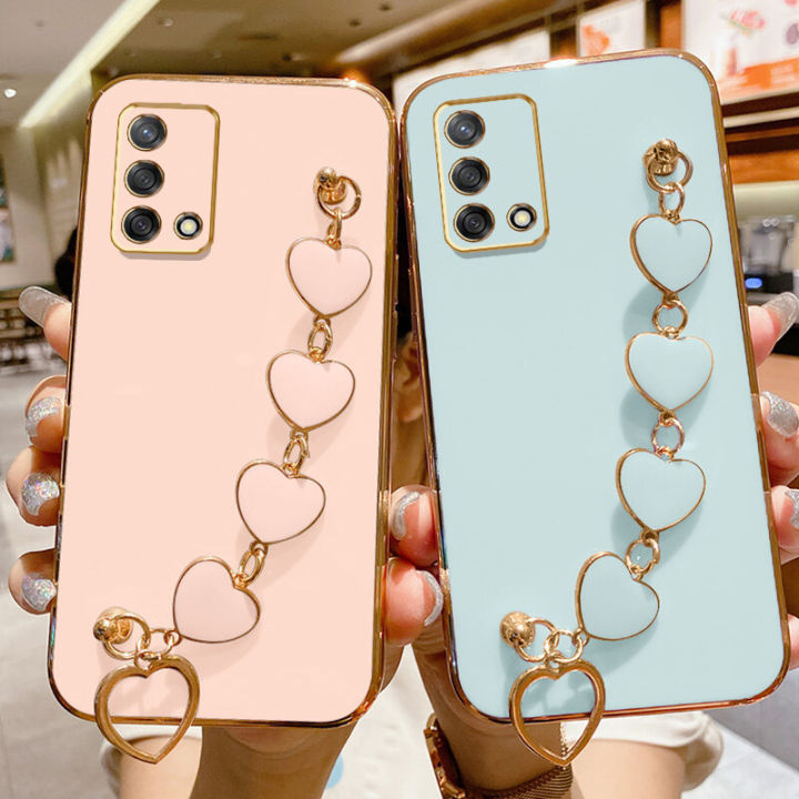 LECOMES%20for%20OPPO%20A95/OPPO%20F19%20Back%20Cover%20with%20Love%20Heart%20Bracelet%20Luxury%206D%20Plating%20Frame%20Shiny%20Bling%20Camera%20Lens%20Protection%20Soft%20Silicone%20Phone%20Case%20Pouch%20for%20Girls%20Boys%20-%20Image%203