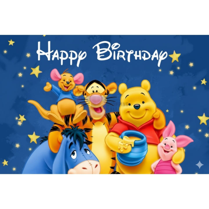 Winnie The Pooh Banner - 36 Inch By 24 Inch - Birthday Banner - Winnie The Pooh Themed Party - Blue - Unisex - Pack Of 1