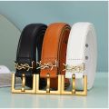 Metal Buckle Women's Leather Belt, Thin Waist Strap, Black/White, 40-inch. 