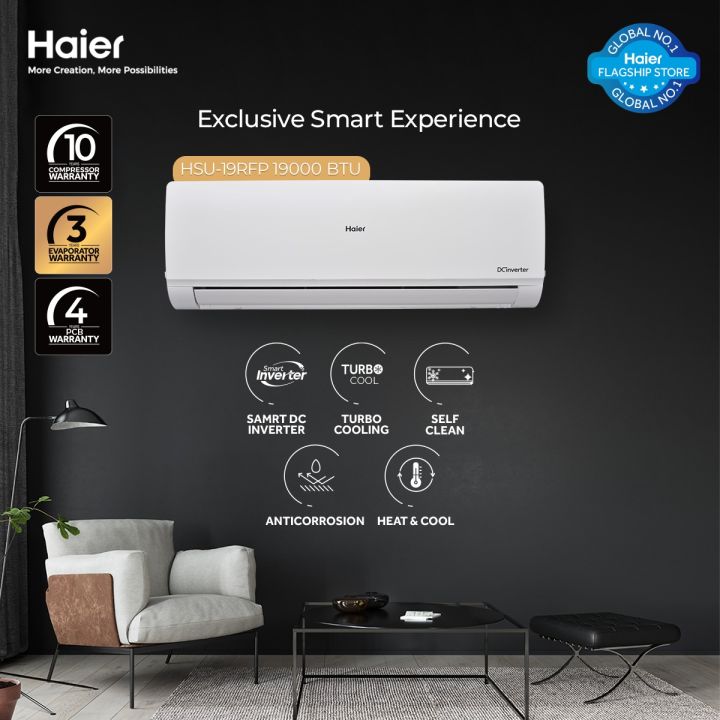 Haier 1.5 Ton / RF Series / 18/19RFP (Smart DC Inverter+Self Cleaning+UPS+Turbo Heat & Cool) Air Conditioner/AC/ 10 Year Warranty / Haier Free Installation