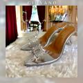 GIOVANO Cinderella Transparent Heel Sandals - Elegant Pointed Toe, 2.5-Inch Crystal Heels, Stylish Formal Wear, Comfortable Padded Sole, Perfect for Parties and Weddings. 