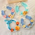Hand-Knitted Faux Woolen Pet Color Small Flower Crochet Collar Bib Scarf British Short Shiba Inu Dog Cat Accessories. 
