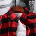 Kemeja lelaki Kemeja kotak-kotak polo trend Korea berlapel ringkas atasan baju lengan panjang liar longgar. 