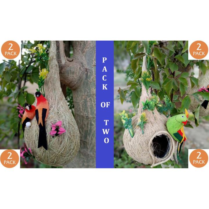 Handmade Artificial Bird nest, with Bird Egg Decorative Nest, excellent Decor BIRD Houses for inside cage and Outside Hanging Nesting Clearance Hand Woven Natural Humming Bird Nest Hut for Window Home Garden Outdoor Decoration