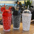 Cool Summer Mickey Ice Crack Straws Smoothie Maker Cup Small Frozen Plastic Milkshake Smoothie Cups Iced Drinks Mug - 650ml. 