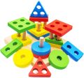 Wooden Intellectual Geometric Shape Matching Four Column Blocks Educational & Learning Toys, Wooden Geometric Shape Sorter Puzzle. 