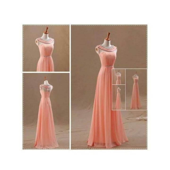 Peach - Chiffon Maxi Dress For Women