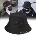 【HOT】 Fashion Brooch Hoop Women Bucket Hat Punk Hip Hop Black White Men Fisherman Cap Summer Casual Streetwear Panama Caps For Girls. 