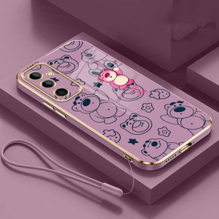 Samsung Galaxy A56 A36 A26 5G Lovely Lotso Bear Case Glossy Square Plating Silicon Casing Cover
