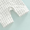 Baby Boy's Romper, Lapel Collar Short Sleeve Bow-Tied Plaid Printed One Piece Patchwork Jumpsuit. 