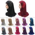 Pack of 3 Muslim Kids Girls Hijab | Islamic Headscarf with Diamontes Flower | One Piece Full Cover Makna Wrap | Ice Silk Scarf for 1-8 Years | Modest Stylish Hijab | Small to XL Sizes | Soft Comfortable | Perfect for Daily, Eid & School Use. 