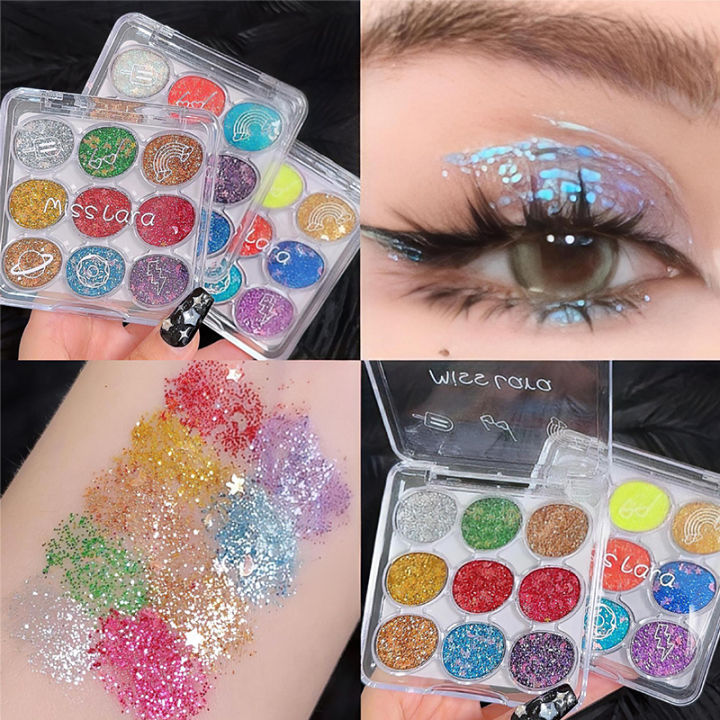 Miss Lara 9 Color Eyeshadow Palette Glitter Diamond Eye Makeup Face Glitter Art Flash Sequins Eye Shadow MS-163B