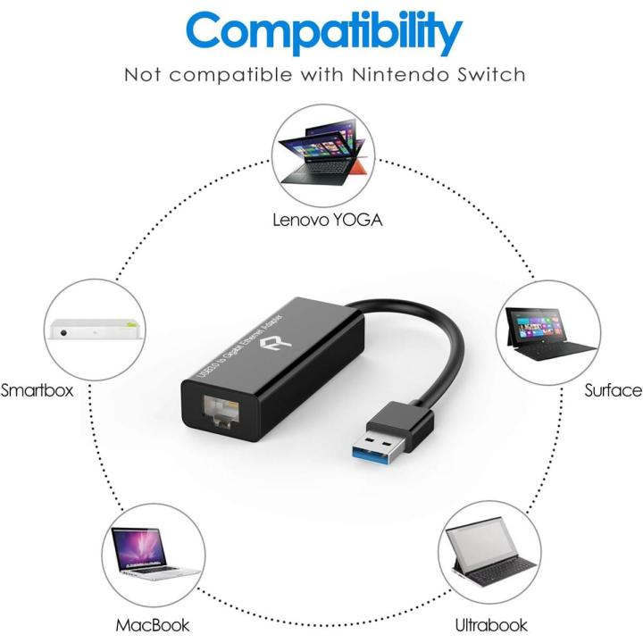 Ránkie USB Network Adapter, USB 3.0 to RJ45 Gigabit Ethernet Internet Adapter, Black