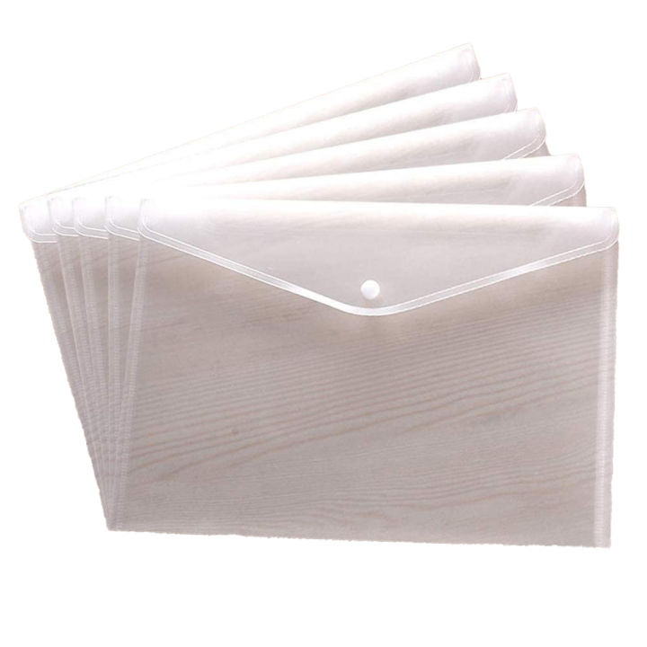 Pack of 5 | Clear Filing Document Folders | Transparent Filing Envelopes | Waterproof Plastic Envelopes | File Holder Filing Document | Poly Envelope with Snap Button Closure for A4/FC paper
